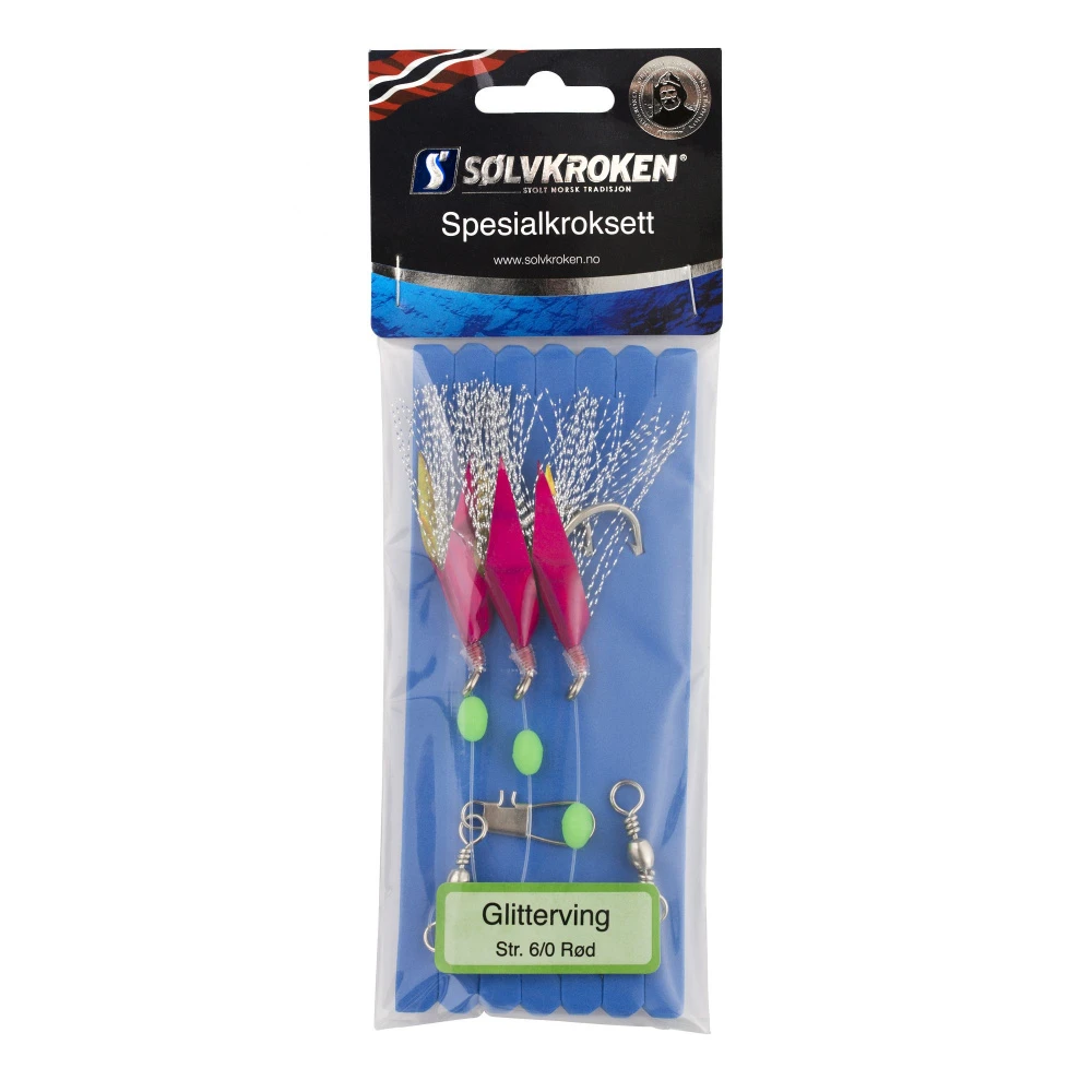 Sølvkroken Spesialkroksett Glitterving Str. 6/0 Rød 3 Sølvkroken Spesialkroksett Glitterving Str. 6/0 Rød