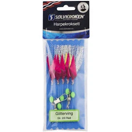 Sølvkroken Havfiskekroksett Glitterving Str. 8/0 Rød 3 Sølvkroken Havfiskekroksett Glitterving Str. 8/0 Rød